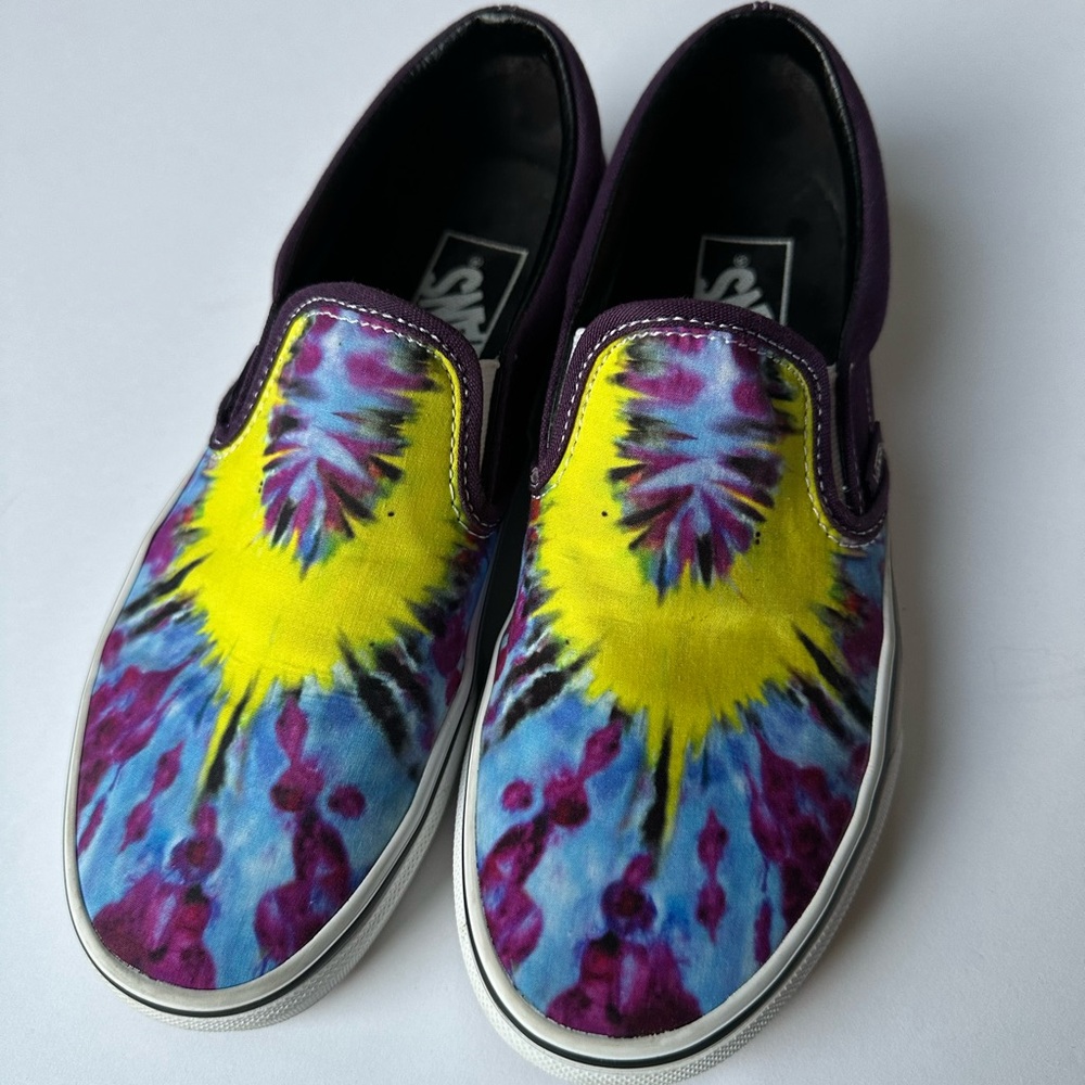 Vans Authentic Skate Shoes Tie Dye Hippie Purple Yellow OOAK w7 m 5.5